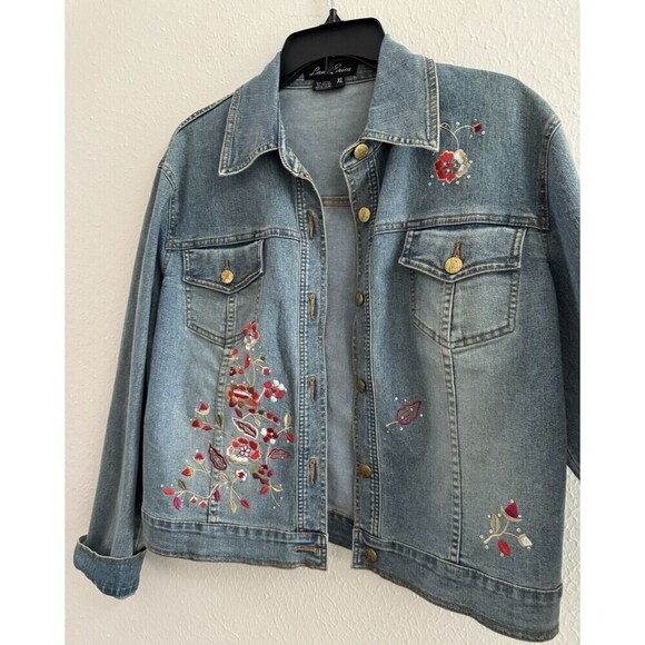Lana Erica Vintage Floral Embroidered jean jacket jeans XL / 12 - Picture 6 of 8